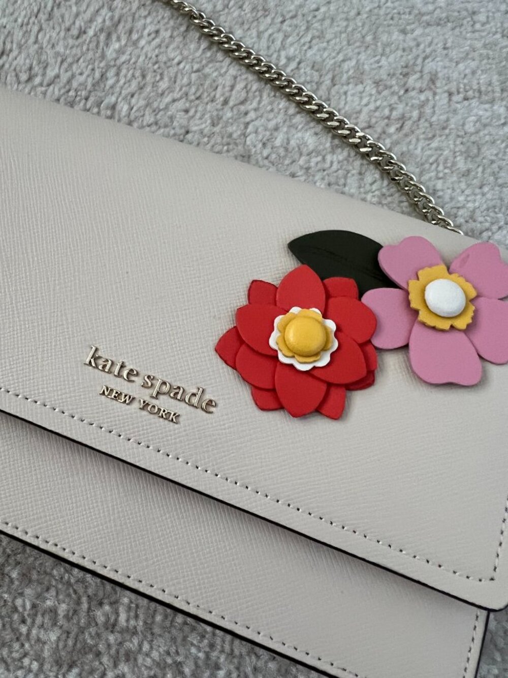 Kate Spade Petal Flap Chain Wallet Crossbody Bag Floral Applique Beige Cream - Picture 6 of 13